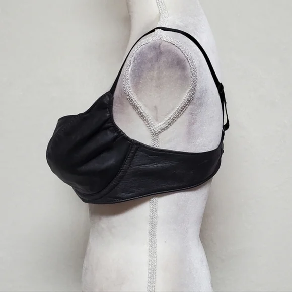 Spartacus Leathers of Oregon Rare Black Leather Low Cut Demi Balconette Bra 38C - Picture 7 of 14